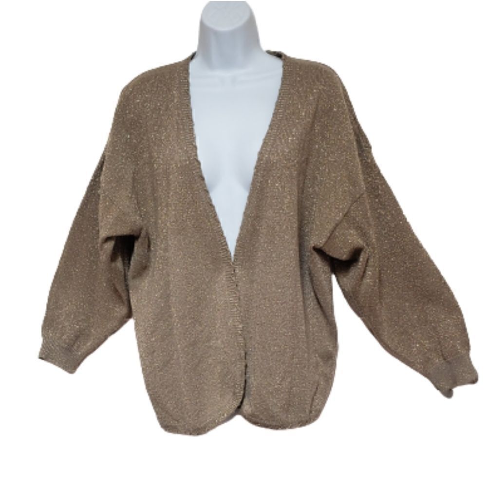 🌹Studio C Gold Shimmer Vintage Cardigan Sweater sz L